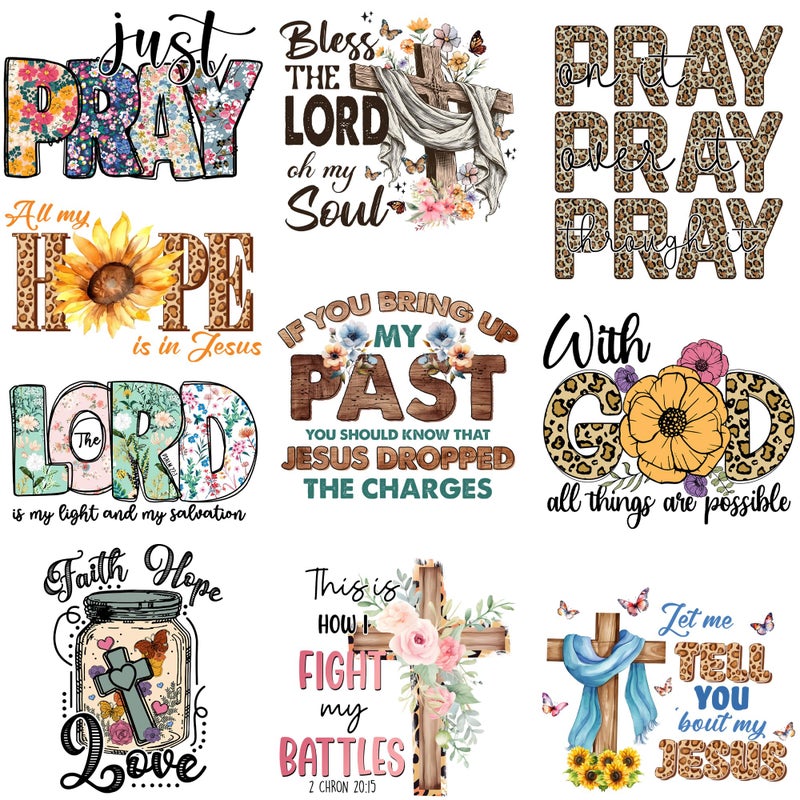 RURUIS 10pcs Small Size Jesus Iron On Decals Heat Transfer Patches for Clothing T-Shirts Christ Vinyl Sticker Ready to Press Decal Washable DIY Crafts Decoration - Image 1