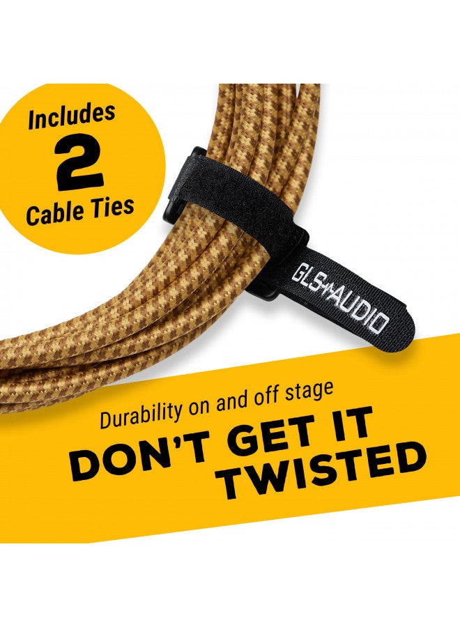 GLS Audio GLS Audio Instrument Cable - Amp Cord for Bass & Electric Guitar - Straight to Right Angle 1/4 Inch Instrument Cable - Brown/Yellow Braided Tweed, 20ft  - Image 4
