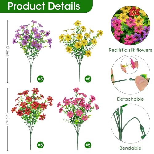 Besteek 20 Bundles Artificial Flowers for Outdoors Fake Silk Flowers UV Resistant Faux Realistic Plastic Plants for Spring Summer Porch Patio Garden Planter Window Box Home Decor Mixed Color - Image 3