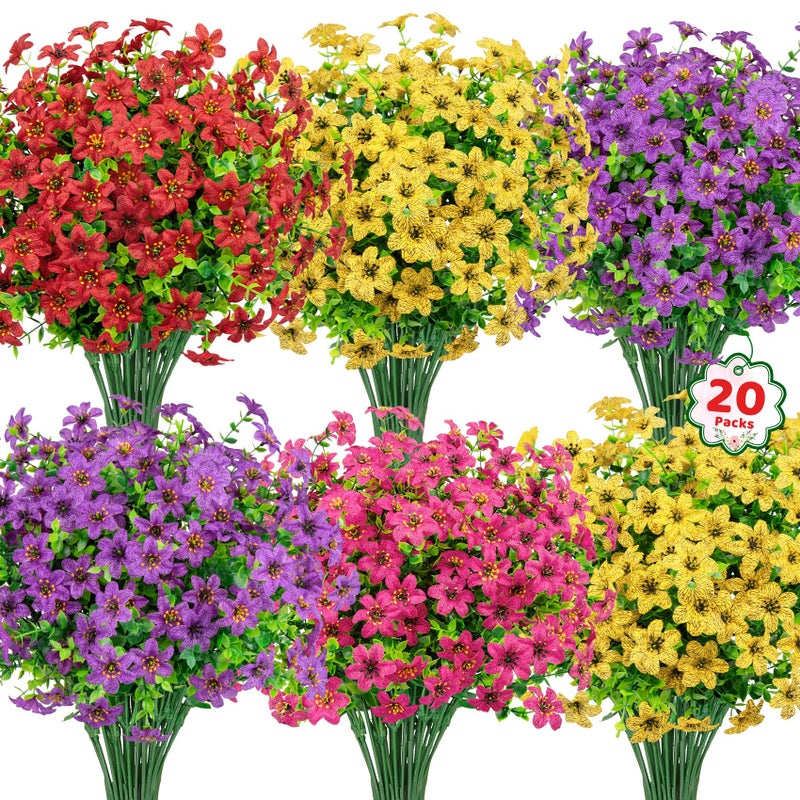 Besteek 20 Bundles Artificial Flowers for Outdoors Fake Silk Flowers UV Resistant Faux Realistic Plastic Plants for Spring Summer Porch Patio Garden Planter Window Box Home Decor Mixed Color - Image 2