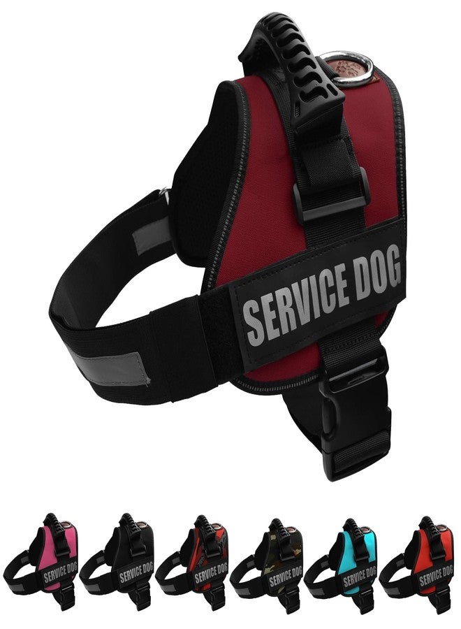 ALBCORP Service Dog Vest Harness – Reflective Service Animal Vest, No-Pull Harness with Handle & Mesh Padding – Sizes XXS-XL for Puppies – 2 Removable Service Patches Included (Medium, Maroon) - Image 1