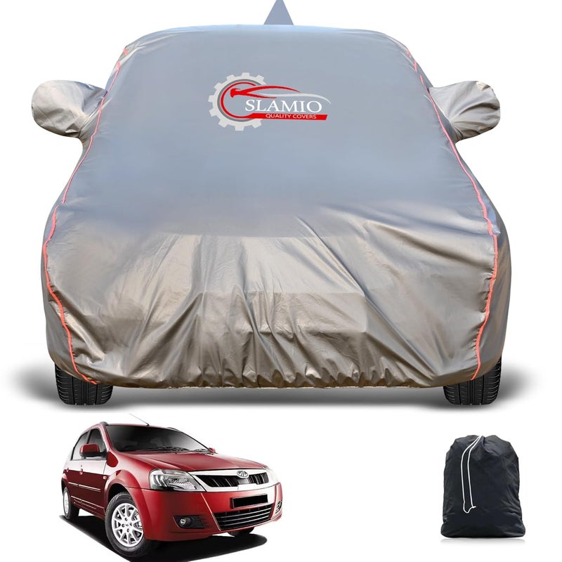 Slamio Heavy-Duty Car Body Cover for Mahindra Verito (2010-2019) | Waterproof, Dustproof, UV Protection, Custom Fit, Heavy Belt & Buckle with Mirror & Antenna Pocket | Dark Grey - Image 1
