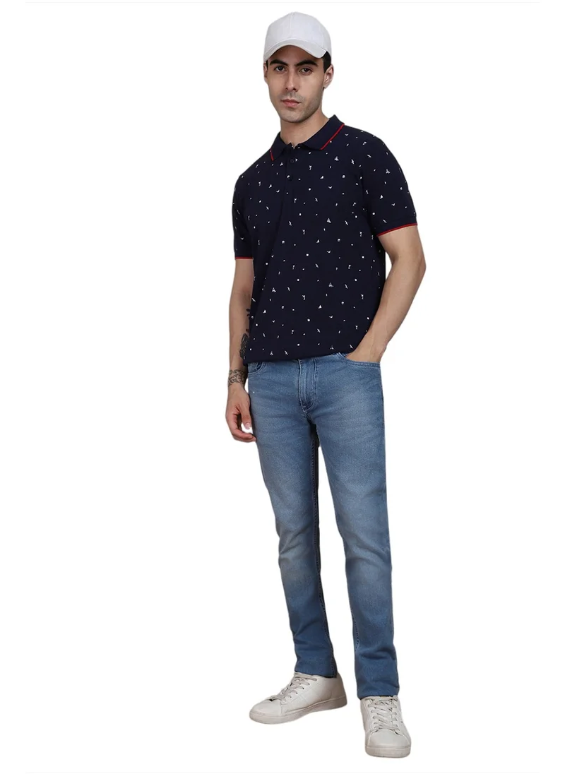 Dennis Lingo Men's Navy 100% Cotton Solid Pattern Regular Fit T-Shirt