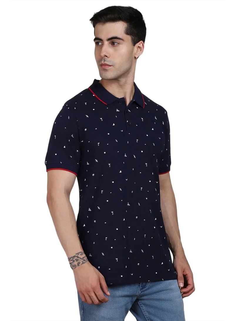 Dennis Lingo Men's Navy 100% Cotton Solid Pattern Regular Fit T-Shirt