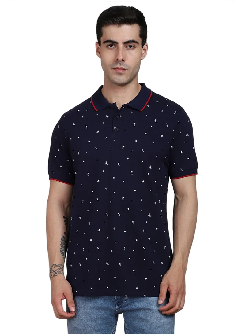 Dennis Lingo Men's Navy 100% Cotton Solid Pattern Regular Fit T-Shirt