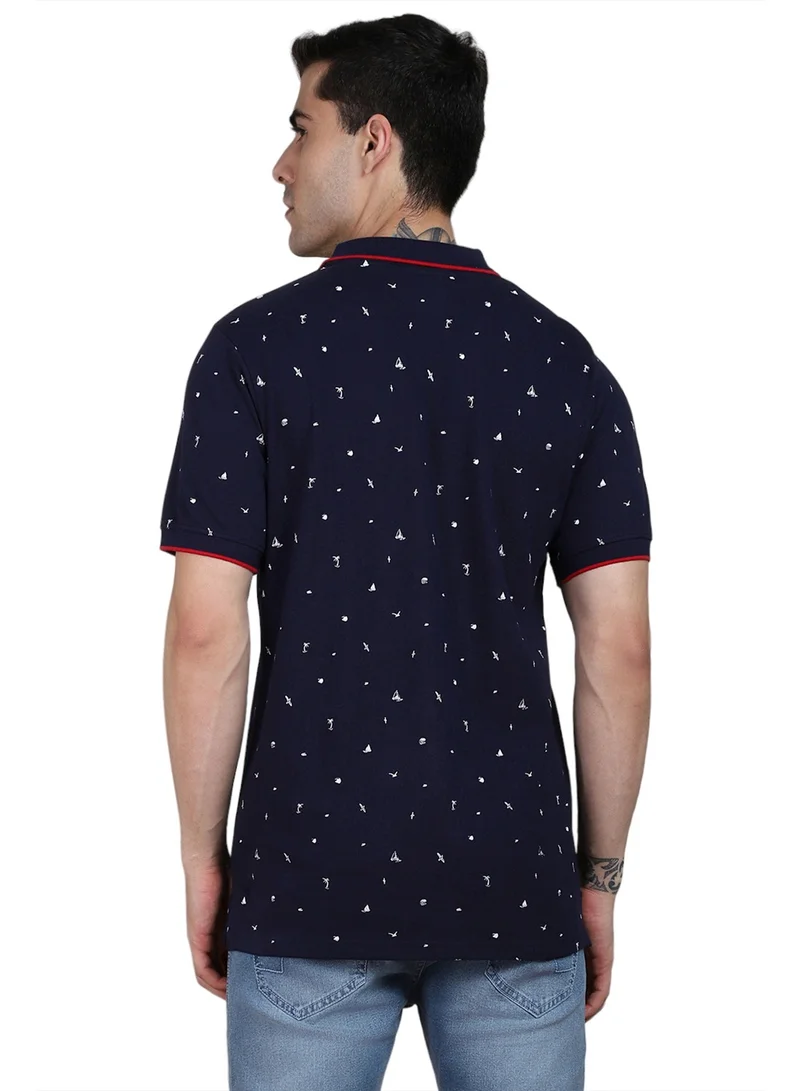 Dennis Lingo Men's Navy 100% Cotton Solid Pattern Regular Fit T-Shirt
