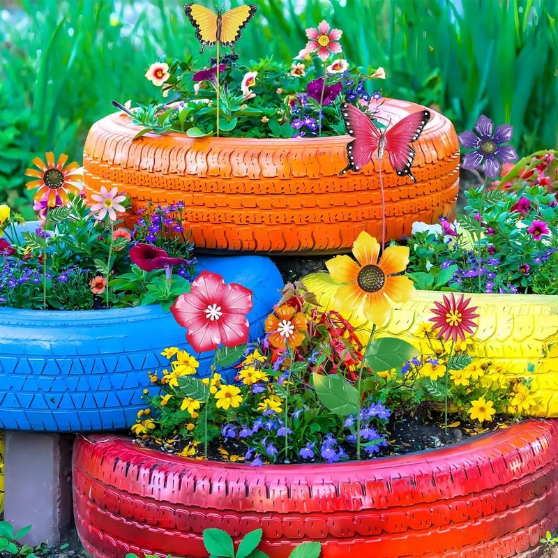 hogardeck Garden Decor for Outside, Set of 10 Metal Flowers Decorative Garden Stakes for Spring Decor, Yard Art Garden Decorations for Outdoor Lawn Porch Pathway (Multi-Color) (Color b) - Image 5