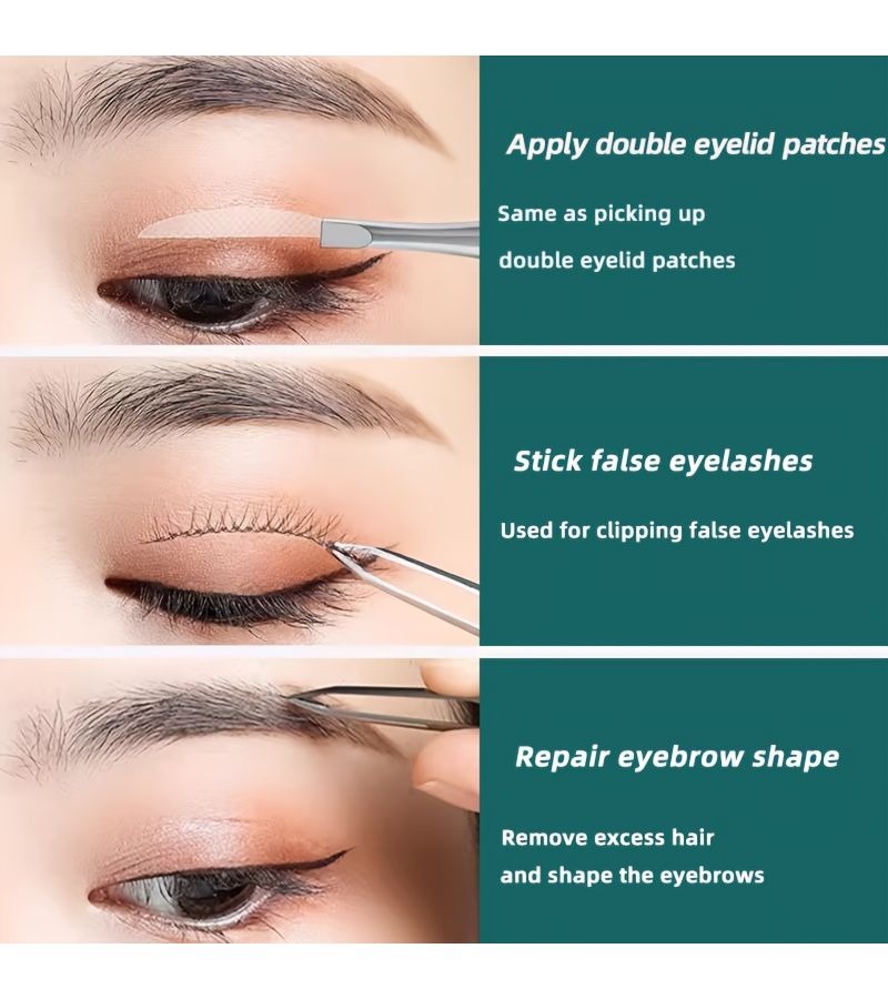 ملقط حواجب من الفولاذ المقاوم للصدأ، أداة دقيقة لإزالة الشعر، طقم من 3 قطع - Image 3