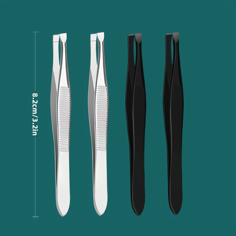 ملقط حواجب من الفولاذ المقاوم للصدأ، أداة دقيقة لإزالة الشعر، طقم من 3 قطع - Image 4