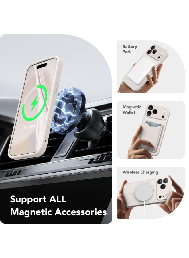 كبرارو غطاء آيفون 17 برو مع MagSafe، مغناطيس قوي، زر معدني للكاميرا، ‏[حماية كاملة للكاميرا] ‏[واقي شاشة]، غطاء سيليكون مقاوم للصدمات، متوافق مع ملحقات MagSafe، باللون الأبيض العاجي - Image 3