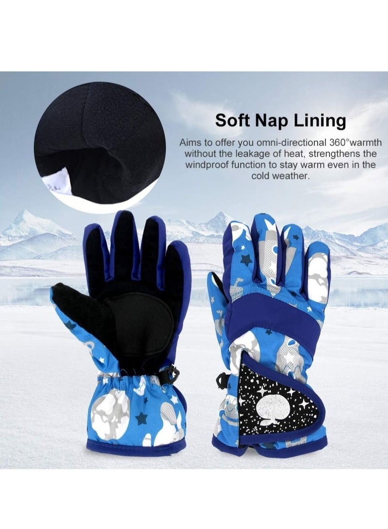 Kids Snow Gloves, Waterproof Winter Gloves with Adjustable Buckle for Girls Boys Outdoor Gloves Winter Gift for Kids Blue - Image 2