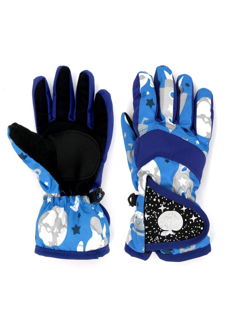 Kids Snow Gloves, Waterproof Winter Gloves with Adjustable Buckle for Girls Boys Outdoor Gloves Winter Gift for Kids Blue - Image 1
