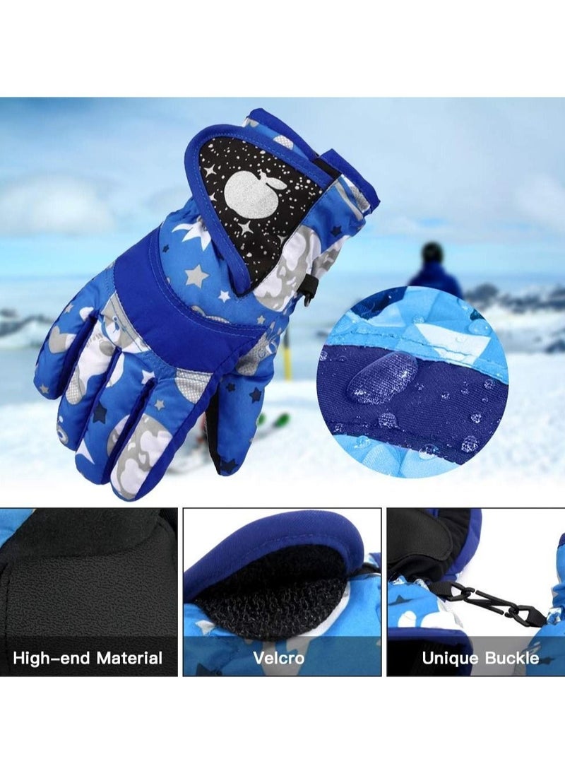 Kids Snow Gloves, Waterproof Winter Gloves with Adjustable Buckle for Girls Boys Outdoor Gloves Winter Gift for Kids Blue - Image 3