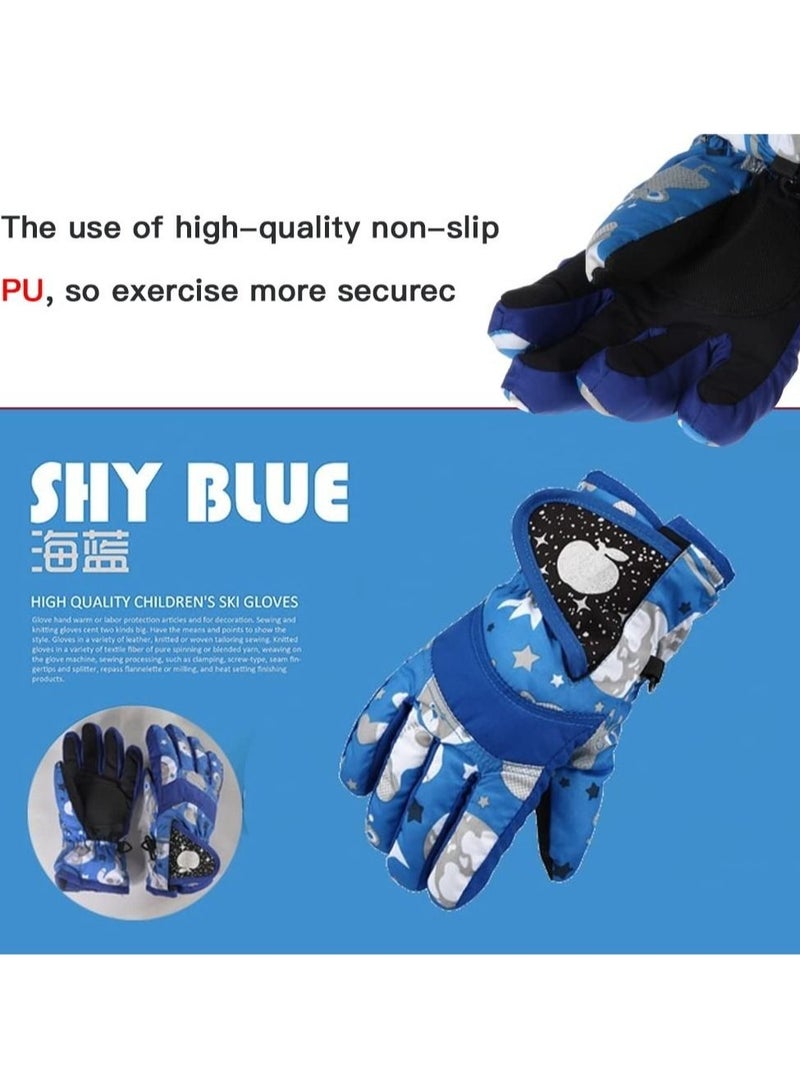 Kids Snow Gloves, Waterproof Winter Gloves with Adjustable Buckle for Girls Boys Outdoor Gloves Winter Gift for Kids Blue - Image 4