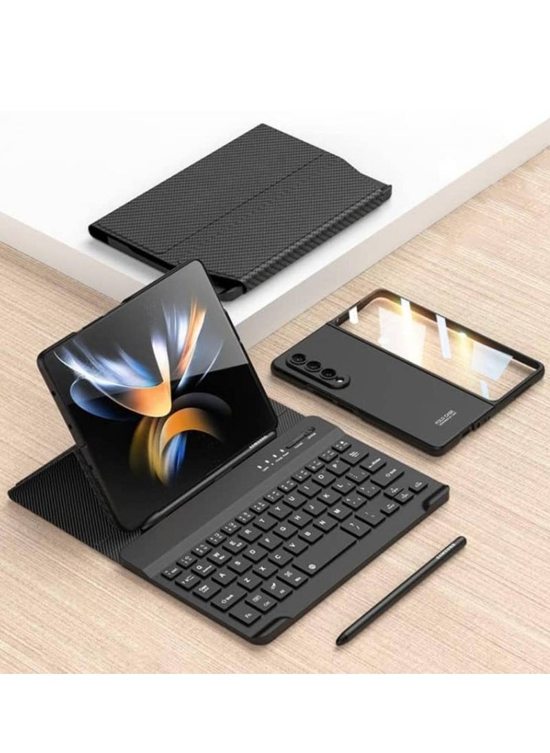 GENNEXT Samsung Galaxy Z Fold 4/ Z Fold 3 Phone Keyboard Shell + Phone Case,Deformable Folding Detachable Bluetooth Keyboard Holster Leather Keyboard Stand Cover  - Image 1