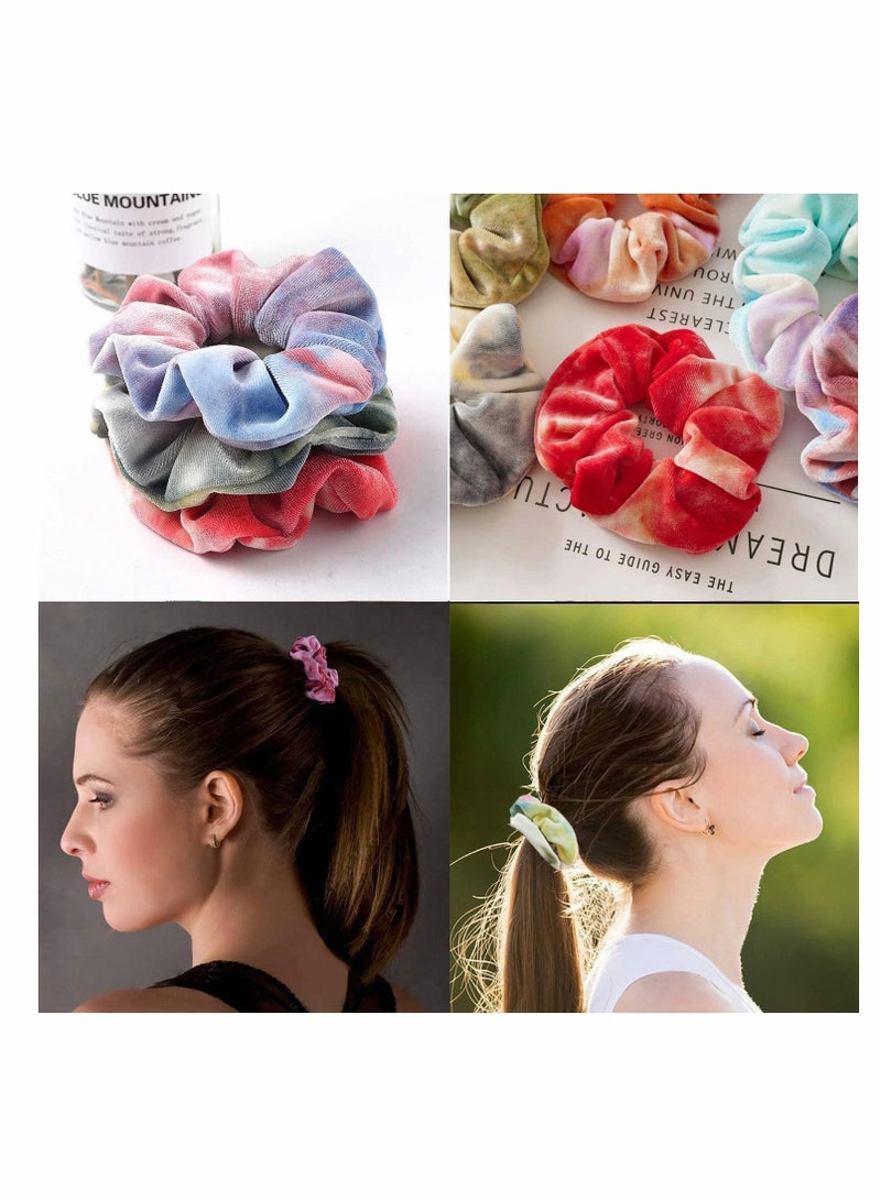 KASTWAVE ربطات شعر مخملية مصبوغة بالربط، حامل ذيل حصان قوس قزح ناعم، أربطة شعر مرنة بألوان الحلوى اللطيفة للمراهقات والنساء، هدية رائعة لأعياد الميلاد والحفلات - 12 قطعة - Image 3