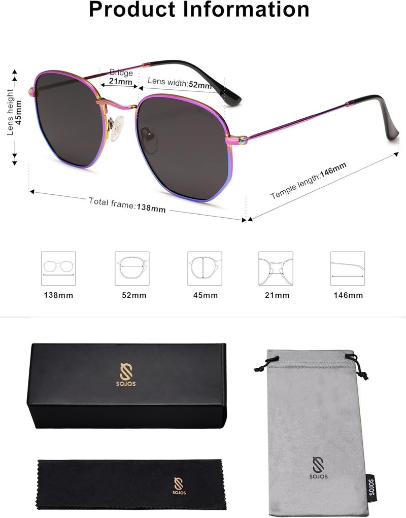 Sojos Square Polarized Sunglasses for Women Men Small Hexagonal Polygon Mirrored Lens SJ1072 - Image 5