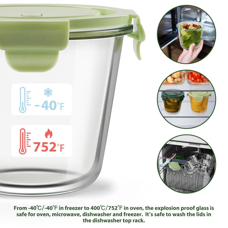Freshmage 23oz Glass Meal Prep Containers with Lids, Airtight 3-Cup Glass Storage Containers Set, Heat-Resistant BPA-Free for Soup, Leftover, Microwave, Dishwasher, Fridge and Freezer Safe (4 Packs) - Image 5