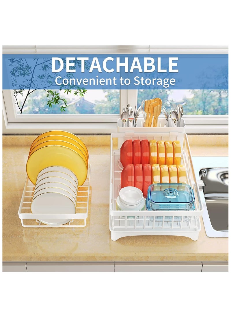 ALAMAREQ Dish Drainer Rack, Detachable 2 Tier Dish Rack and Drainboard Set, Large Capacity Dish Drainer Organizer Shelf with Utensil Holder, Cup Rack for Kitchen Counter, White  - Image 3