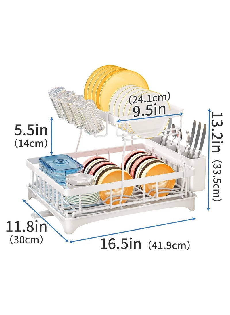 ALAMAREQ Dish Drainer Rack, Detachable 2 Tier Dish Rack and Drainboard Set, Large Capacity Dish Drainer Organizer Shelf with Utensil Holder, Cup Rack for Kitchen Counter, White  - Image 5