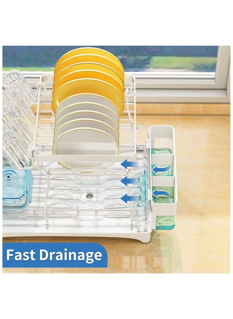ALAMAREQ Dish Drainer Rack, Detachable 2 Tier Dish Rack and Drainboard Set, Large Capacity Dish Drainer Organizer Shelf with Utensil Holder, Cup Rack for Kitchen Counter, White  - Image 4