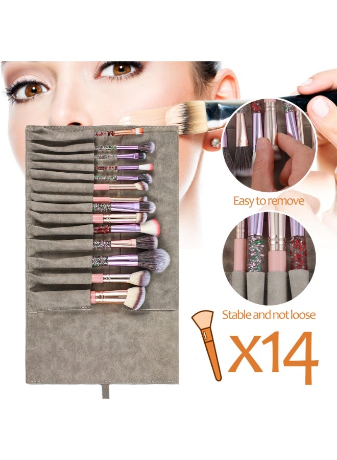 1 PCS Makeup Brush Holder Organizer, PU Leather Travel Makeup Brush Pouch Case Roll Up Cosmetic Bags for Women Cosmetic Brushes Make Up Artist - Brushes Not included (Gray) - Image 3