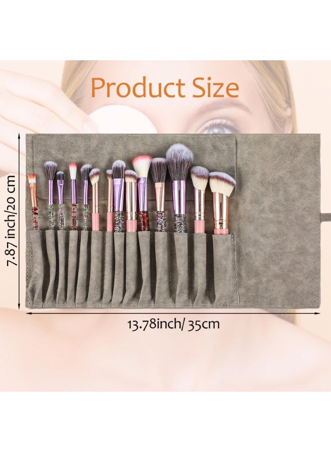 1 PCS Makeup Brush Holder Organizer, PU Leather Travel Makeup Brush Pouch Case Roll Up Cosmetic Bags for Women Cosmetic Brushes Make Up Artist - Brushes Not included (Gray) - Image 2