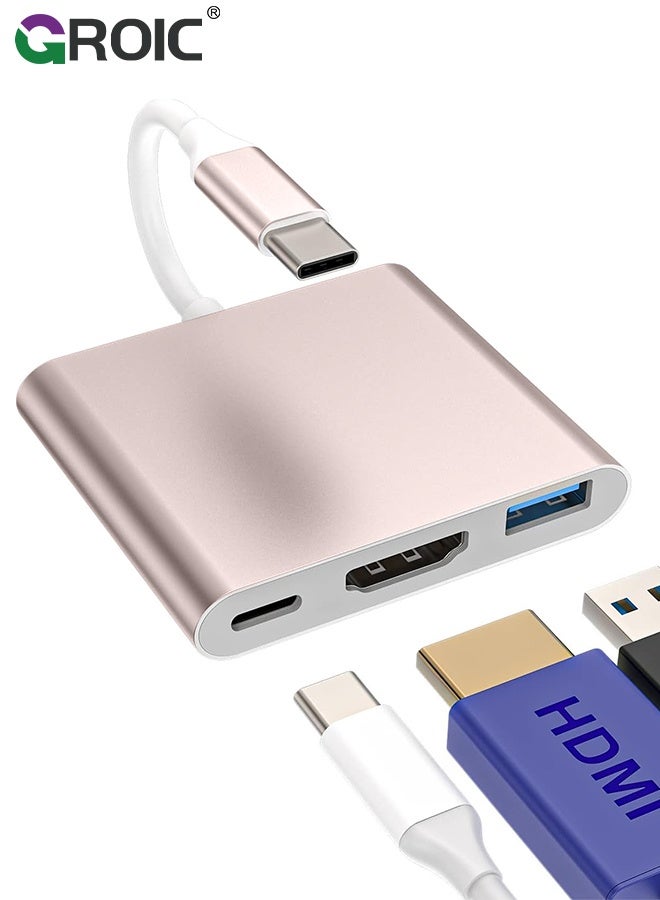 GROIC Gold USB C to HDMI Adapter, 4K Video Converter with USB 3.0 and Type-C Charging Port, USB-C Digital AV Multiport Adapter for Mac and USB Type-C Devices - Image 1