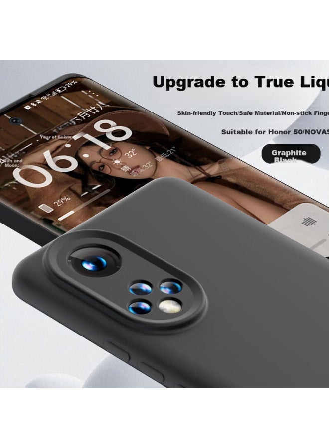 Shangsu Compatible With Honor 50 Phone Case, Huawei Nova 9 Protective Cover, Premium Liquid Silicone Soft Shell, Full Lens Protection, Shockproof, Anti-fingerprint, For Women And Men, Solid Color Simple Black - Image 1
