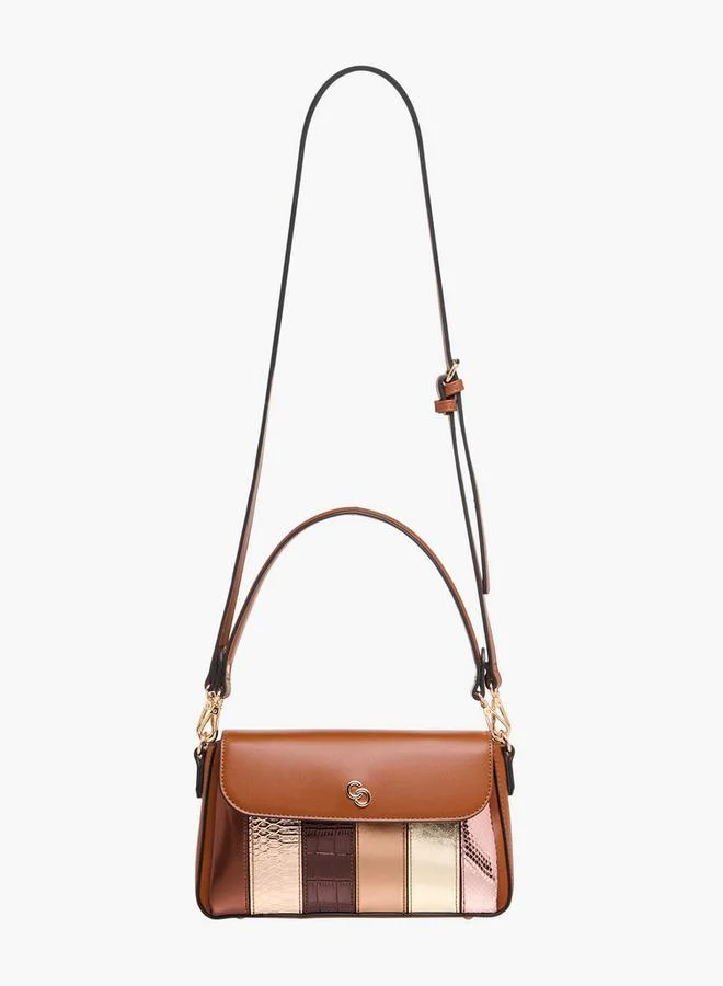 سيليست حقيبة كروس بودي سيليست بنقوش مع حزام قابل للفصل وإغلاق بغطاء