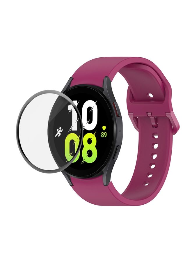 Replacement Strap For Samsung Galaxy Watch5 40mm JUNSUNMAY Silicone Adjustable Strap + Full Coverage PMMA Screen Protector Kit Wine Red