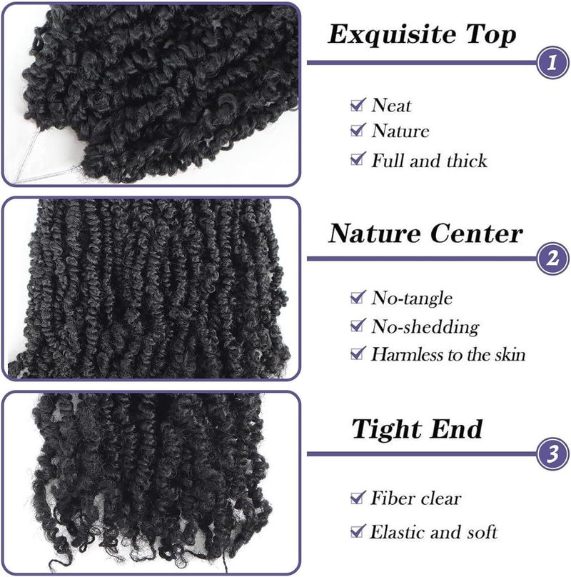 datanala Yanky Twists Crochet Braiding Hair 12 Inch 9 Packs Micro Spring Twists Crochet Hair Pre-looped Curly Crochet Braids for Women (1B#, 12inch) - Image 3