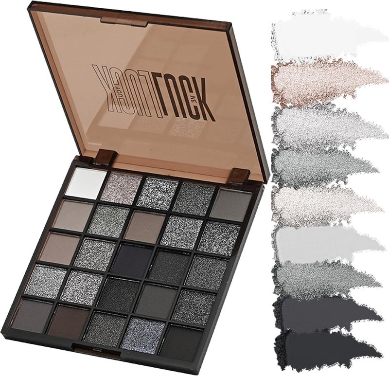 25 Colour Eyeshadow Palette for Women Matte Shimmer Makeup Palette with WhiteBrownDark BrownNudeSilverGreyBlack Shades For eyes hadowContouringSmokey Eyes Everyday Makeup