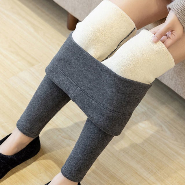 Fleece-Lined High Waist Leggings Winter Warm Pure gray without label 