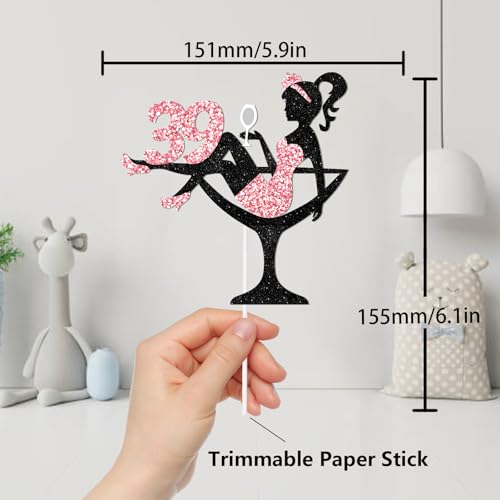 Lisimy Sitting Girl Cake Topper Picks for Girl Lady 39th Birthday Makeup Spa Theme Party Decoration Supplies 39 Silhouette High Heeled Cake Decor Rose Gold Glitter - Image 5