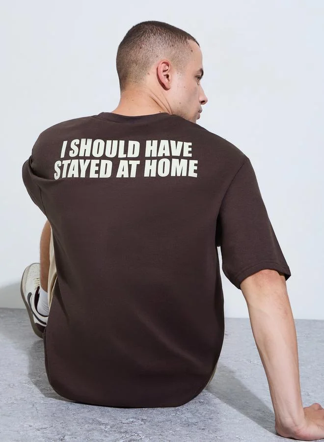 Styli Brown Men Brown Boxy Fit Graphic Print Crew Neck T-Shirt for Men | Best Price UAE