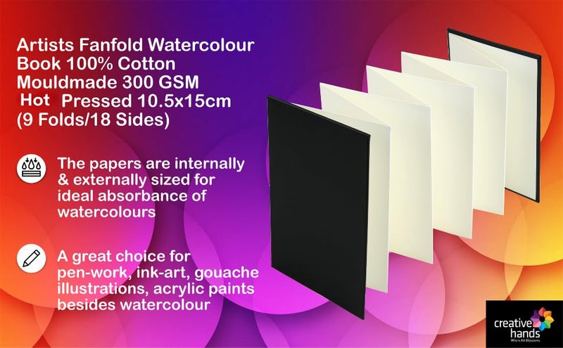 Brustro Artists Fanfold Watercolour Book 100% Cotton Mouldmade 300 GSM Hot Pressed 10.5x15cm.(9 Folds/18 Sides) - Image 4