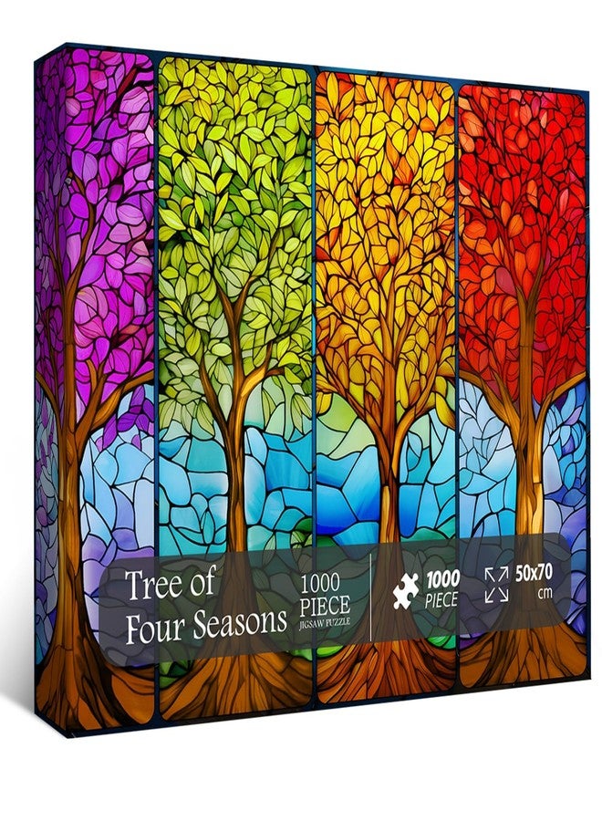 PPuzzling Stained Glass Tree Puzzles for Adults 1000 Pieces, Tree of Life Jigsaw Puzzles Features Four Seasons Trees, Colorful Mosaic Plant Impossible Challenging Hard Puzzle - Image 2