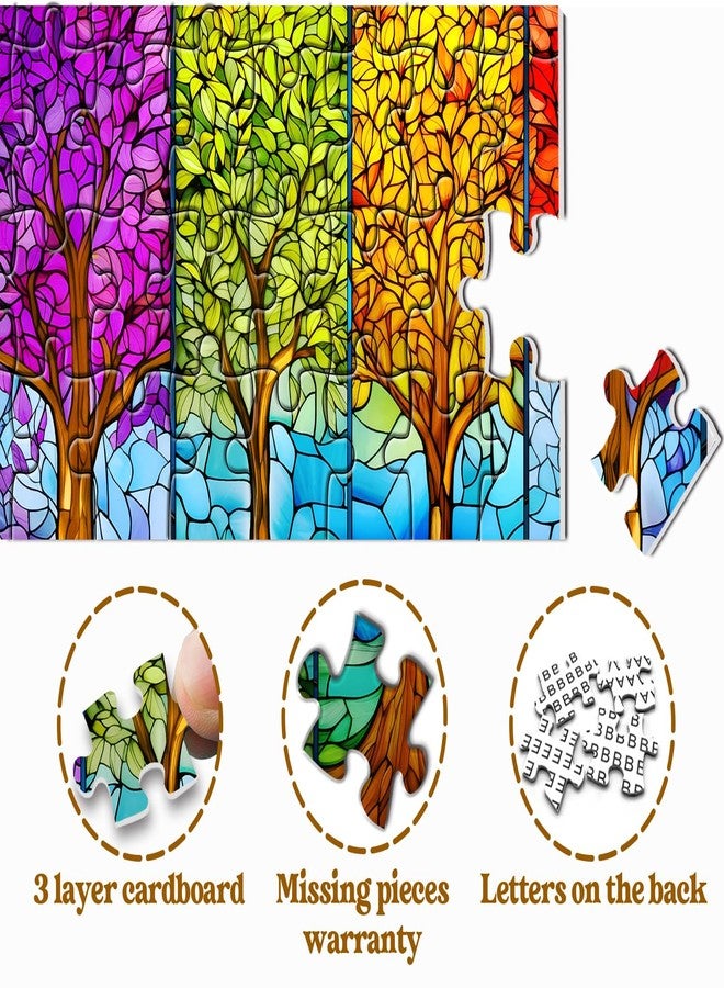 PPuzzling Stained Glass Tree Puzzles for Adults 1000 Pieces, Tree of Life Jigsaw Puzzles Features Four Seasons Trees, Colorful Mosaic Plant Impossible Challenging Hard Puzzle - Image 5
