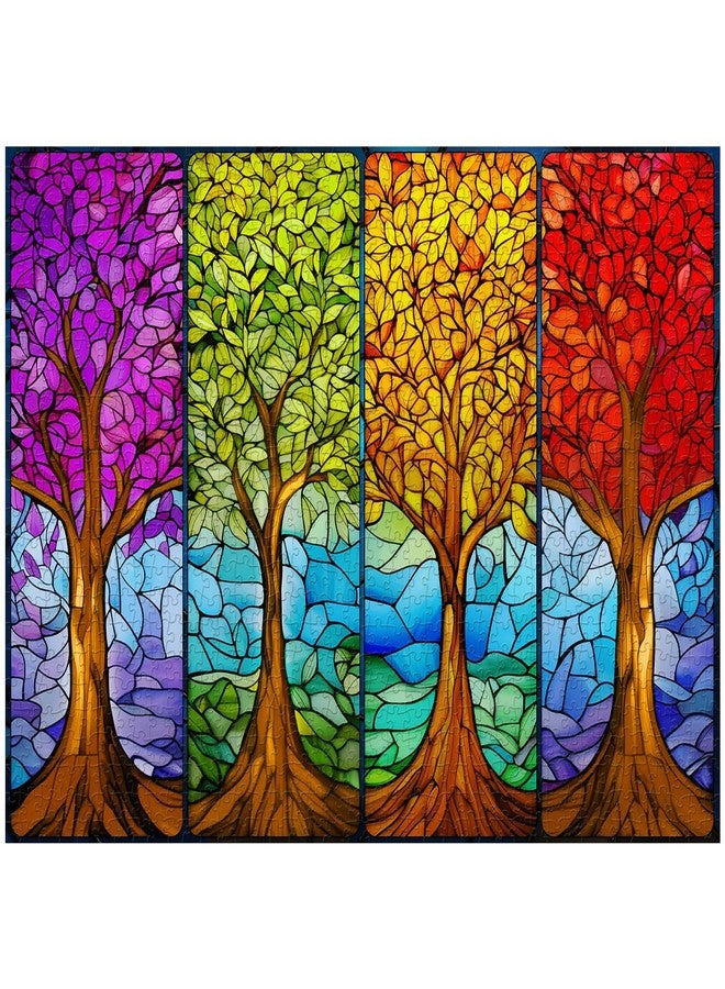 PPuzzling Stained Glass Tree Puzzles for Adults 1000 Pieces, Tree of Life Jigsaw Puzzles Features Four Seasons Trees, Colorful Mosaic Plant Impossible Challenging Hard Puzzle - Image 1