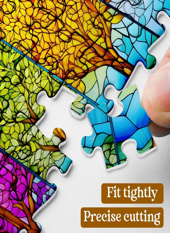 PPuzzling Stained Glass Tree Puzzles for Adults 1000 Pieces, Tree of Life Jigsaw Puzzles Features Four Seasons Trees, Colorful Mosaic Plant Impossible Challenging Hard Puzzle - Image 3