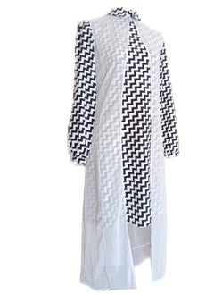 Women chiffon zigzag tunic blouse front slit black & white