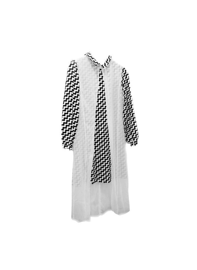 Generic - Women chiffon zigzag tunic blouse front slit black & white - Image 1