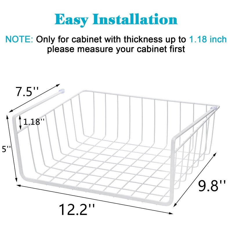 Tebery 4 Pack White Under Shelf Wire Basket Hanging Storage Baskets, Small Add-on Storage Racks Slide-in Cabinet Baskets Organizer for Kitchen Pantry Desk Bookshelf - Image 2