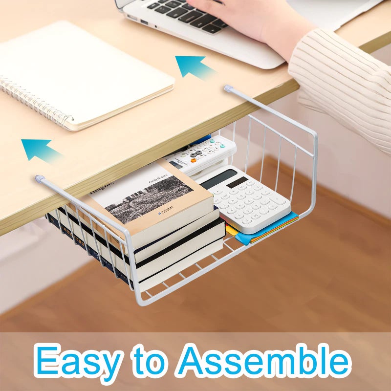 Tebery 4 Pack White Under Shelf Wire Basket Hanging Storage Baskets, Small Add-on Storage Racks Slide-in Cabinet Baskets Organizer for Kitchen Pantry Desk Bookshelf - Image 4