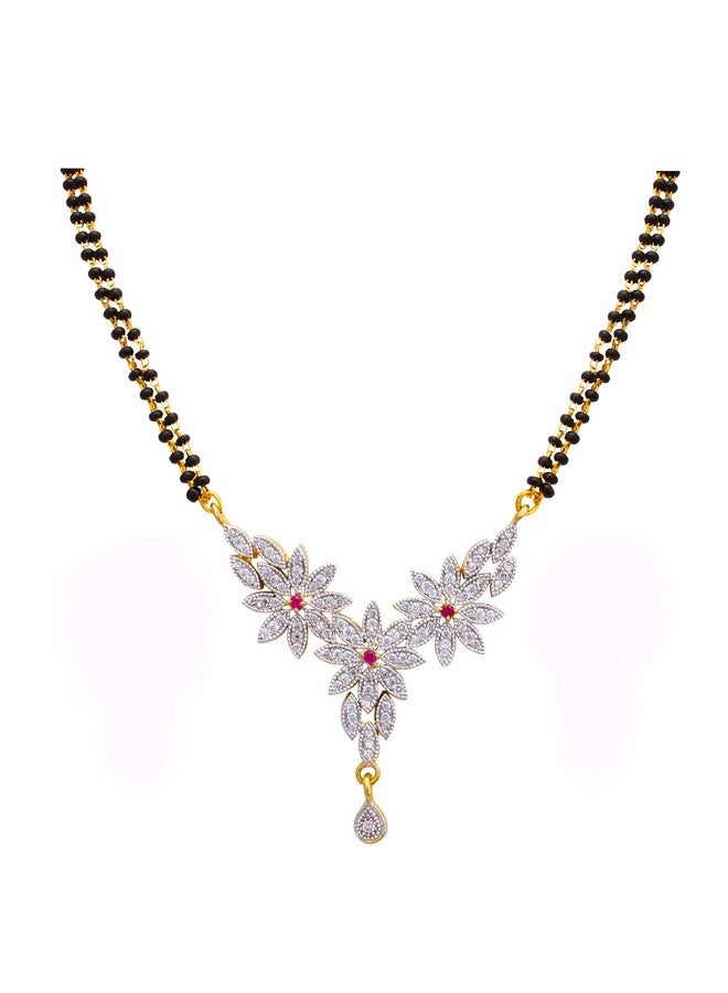 Fashion Frill Designer Mangalsutra For Women 3 Multi Flower Design American Diamond Studded Alloy Mangalsutra For Women Traditional Mangalsutra Set For Womens - Image 2