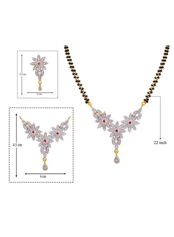 Fashion Frill Designer Mangalsutra For Women 3 Multi Flower Design American Diamond Studded Alloy Mangalsutra For Women Traditional Mangalsutra Set For Womens - Image 4