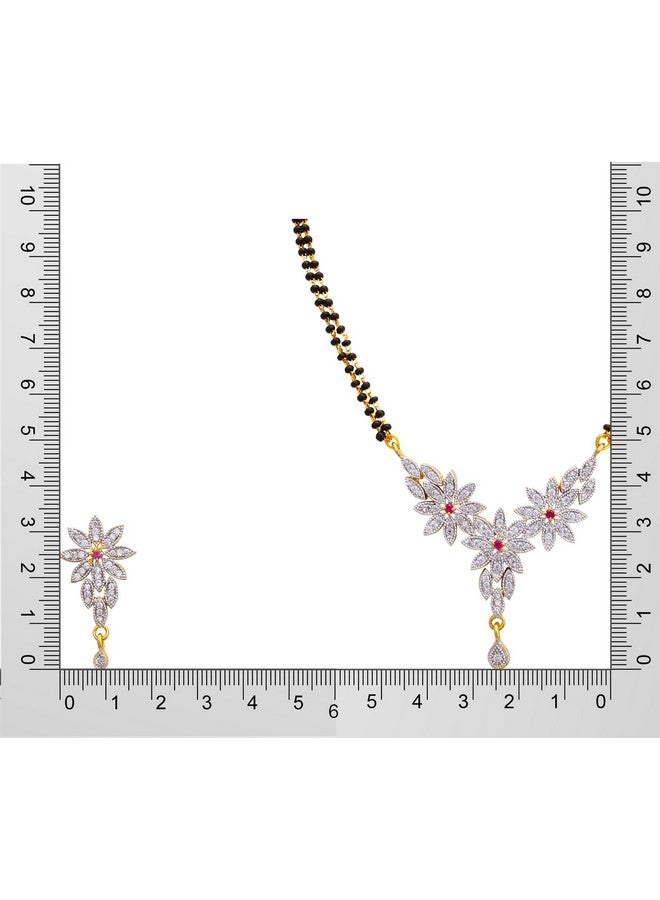 Fashion Frill Designer Mangalsutra For Women 3 Multi Flower Design American Diamond Studded Alloy Mangalsutra For Women Traditional Mangalsutra Set For Womens - Image 5