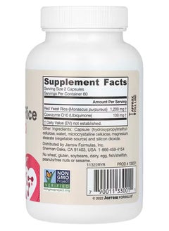 jarrow formulas Vegan Red Yeast Rice + Coenzyme Q10, 120 Veggie Capsules  - Image 3