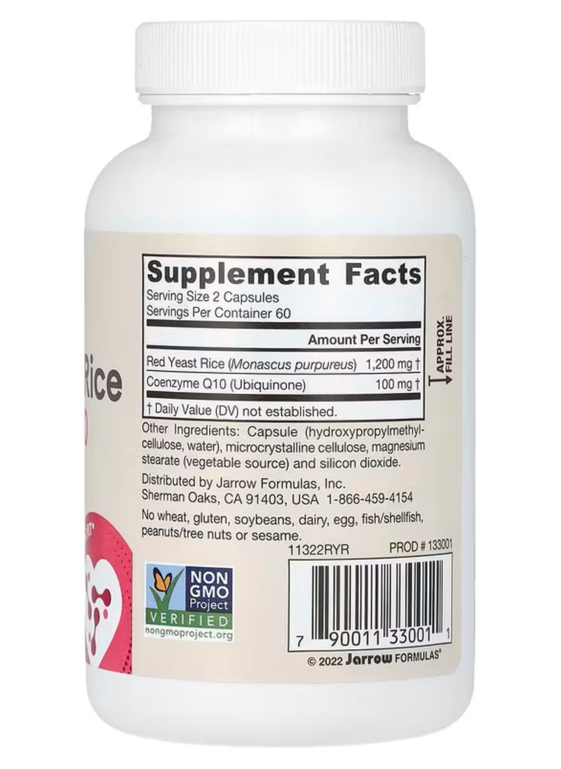 jarrow formulas Vegan Red Yeast Rice + Coenzyme Q10, 120 Veggie Capsules  - Image 2